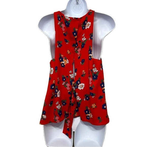 Zara Red Floral Sleeveless Open Back Tie Back/Front Top Blouse Size L - Picture 4 of 5